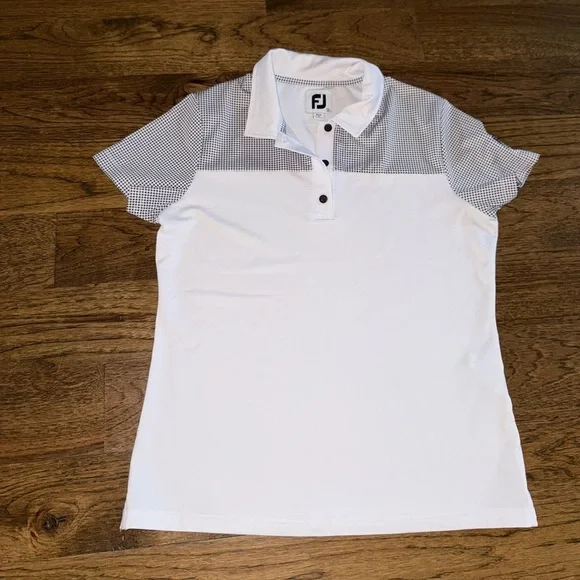 FootJoy FootJoy Women's Lisle Dot Print Yoke Polo- White  size small - Picture 12 of 12
